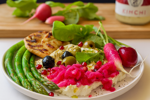 Summer Asparagus with Pink Kimchi