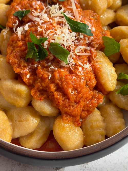 Gluten-Free Pumpkin Gnocchi with Kimchi Pesto