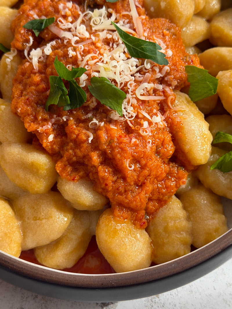 Gluten-Free Pumpkin Gnocchi with Kimchi Pesto