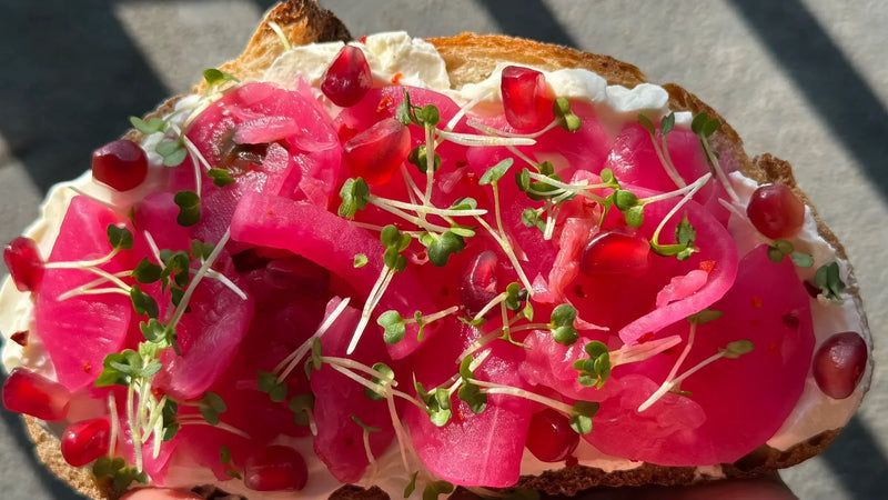 Pink Kimchi & Hummus Spring Toasts